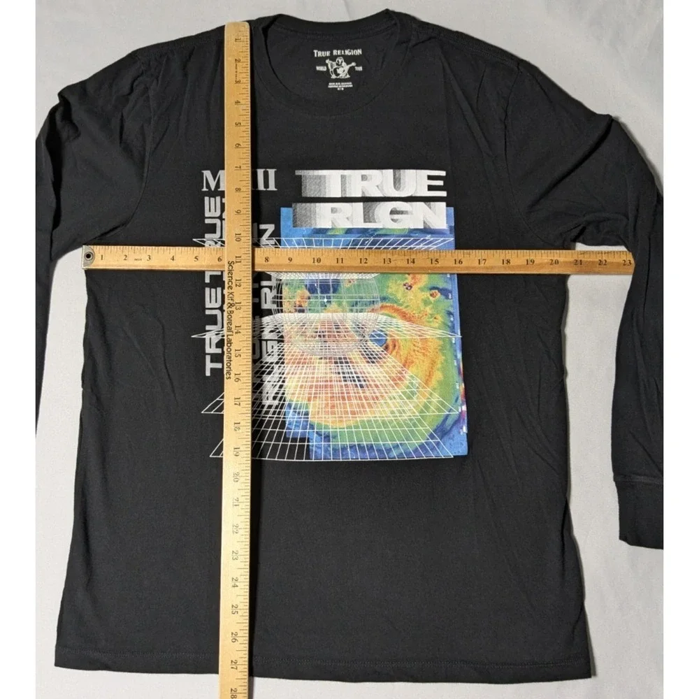 TRUE RELIGION‎ Hurricane Long Sleeve Black Graphic T-Shirt - Men Medium EUC